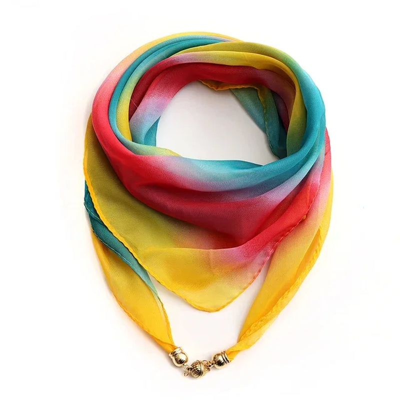 Magnet Buckle Silk Scarf Neckerchief Printing Scarves Women Skinny Headband Hand Wrist Bag Scarf Fashion Necklace Accessories