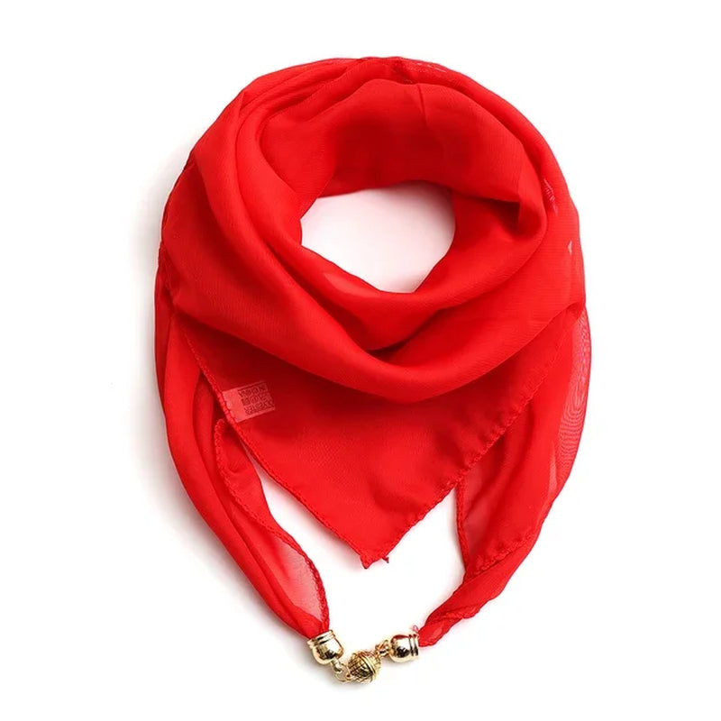Magnet Buckle Silk Scarf Neckerchief Printing Scarves Women Skinny Headband Hand Wrist Bag Scarf Fashion Necklace Accessories