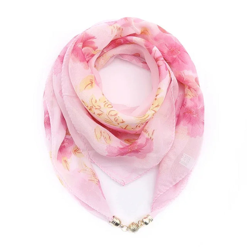 Magnet Buckle Silk Scarf Neckerchief Printing Scarves Women Skinny Headband Hand Wrist Bag Scarf Fashion Necklace Accessories