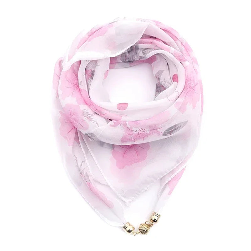 Magnet Buckle Silk Scarf Neckerchief Printing Scarves Women Skinny Headband Hand Wrist Bag Scarf Fashion Necklace Accessories