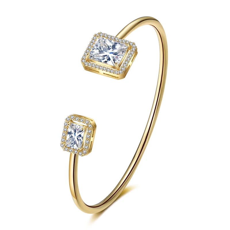 Luxury Geometry Gold Color Cuff Bangles for Women Fashion Cubic Zirconia Bracelets INS Party Everyday Jewlery.