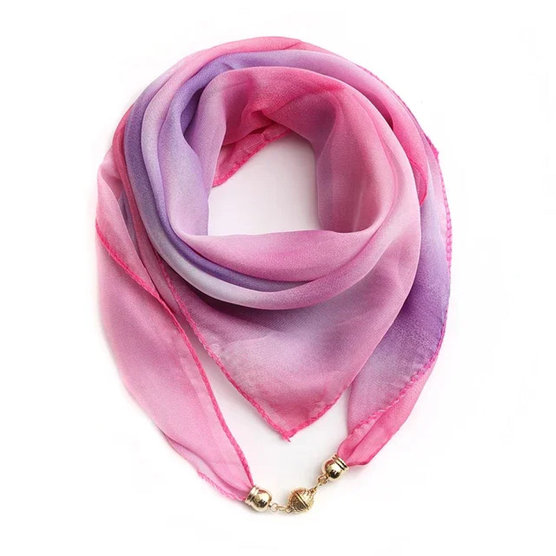 Magnet Buckle Silk Scarf Neckerchief Printing Scarves Women Skinny Headband Hand Wrist Bag Scarf Fashion Necklace Accessories