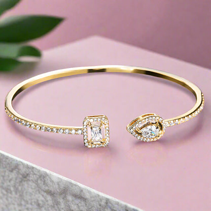 Luxury Geometry Gold Color Cuff Bangles for Women Fashion Cubic Zirconia Bracelets INS Party Everyday Jewlery.