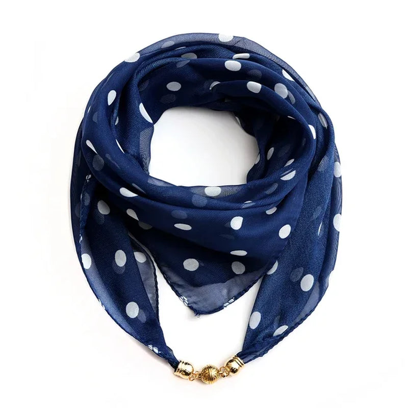 Magnet Buckle Silk Scarf Neckerchief Printing Scarves Women Skinny Headband Hand Wrist Bag Scarf Fashion Necklace Accessories