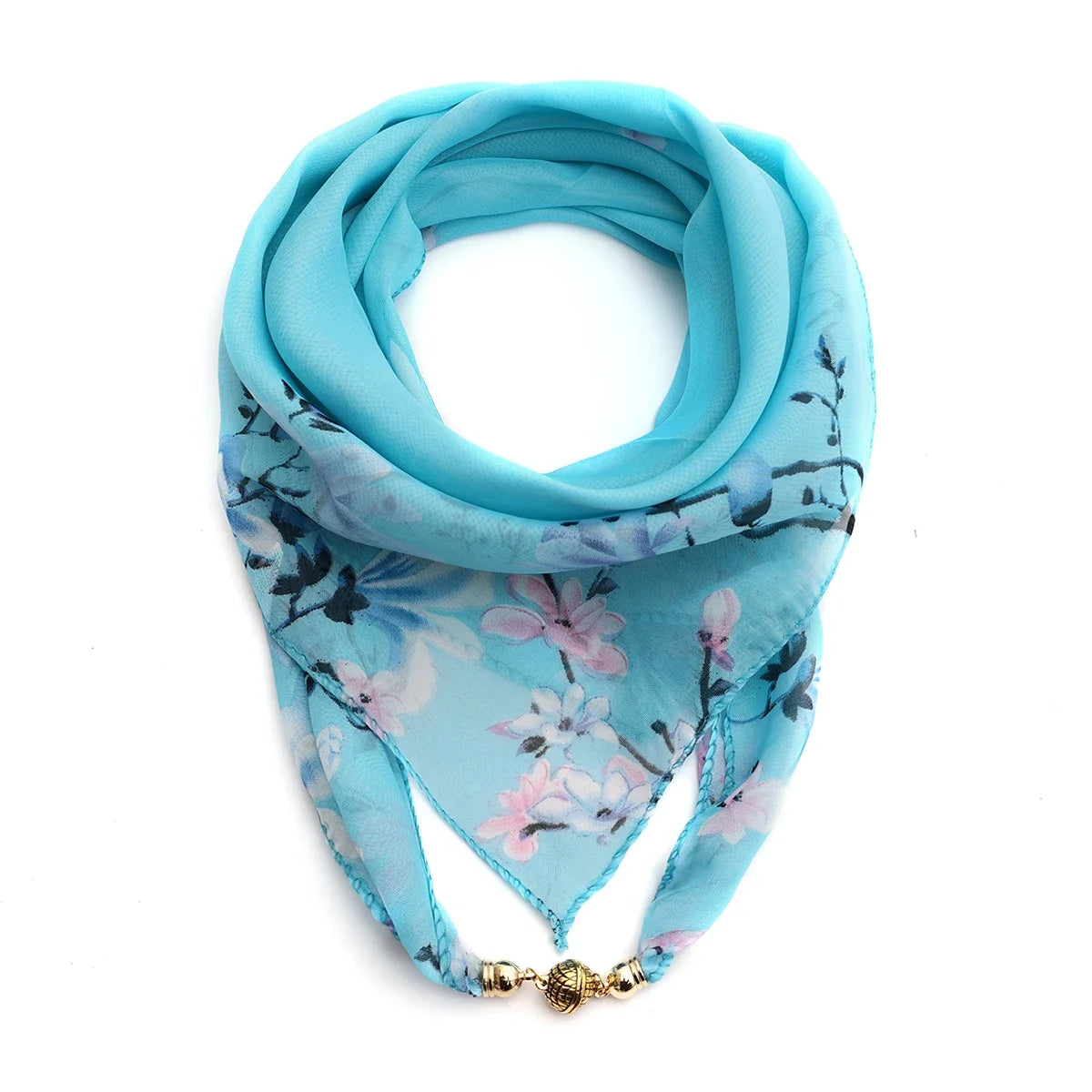 Magnet Buckle Silk Scarf Neckerchief Printing Scarves Women Skinny Headband Hand Wrist Bag Scarf Fashion Necklace Accessories
