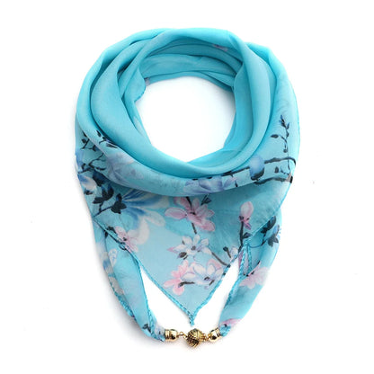 Magnet Buckle Silk Scarf Neckerchief Printing Scarves Women Skinny Headband Hand Wrist Bag Scarf Fashion Necklace Accessories