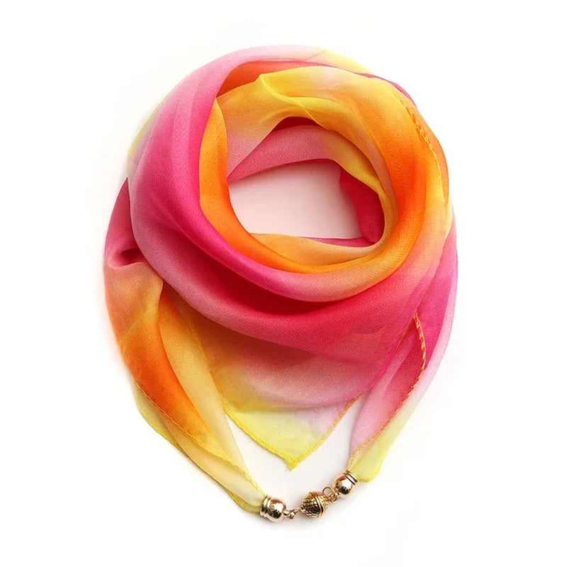 Magnet Buckle Silk Scarf Neckerchief Printing Scarves Women Skinny Headband Hand Wrist Bag Scarf Fashion Necklace Accessories