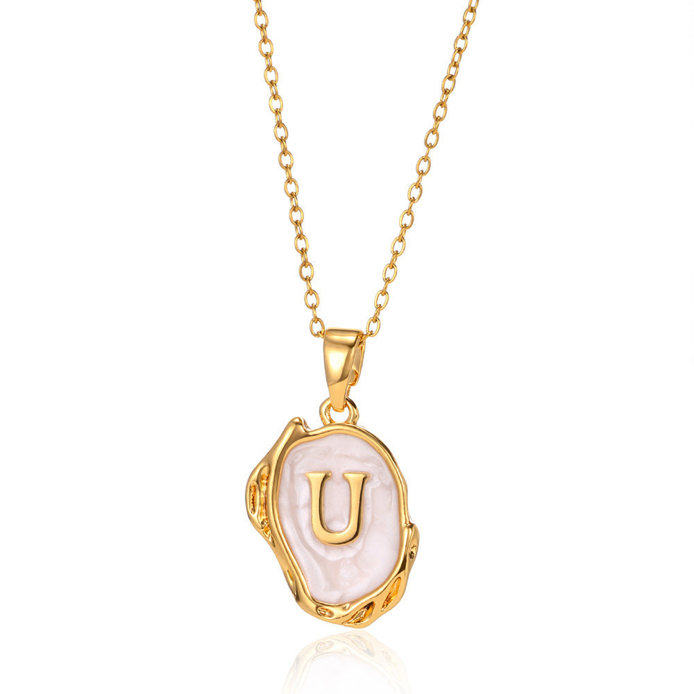 Simple 26 Letters Drop Oil Three-Dimensional Necklace