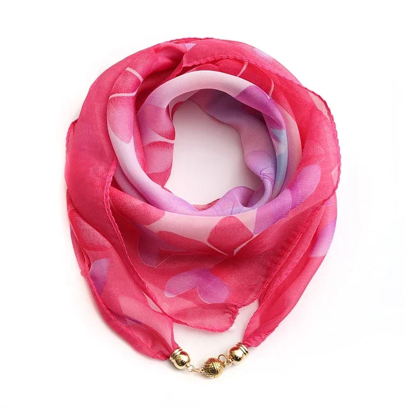 Magnet Buckle Silk Scarf Neckerchief Printing Scarves Women Skinny Headband Hand Wrist Bag Scarf Fashion Necklace Accessories