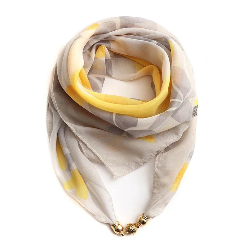 Magnet Buckle Silk Scarf Neckerchief Printing Scarves Women Skinny Headband Hand Wrist Bag Scarf Fashion Necklace Accessories