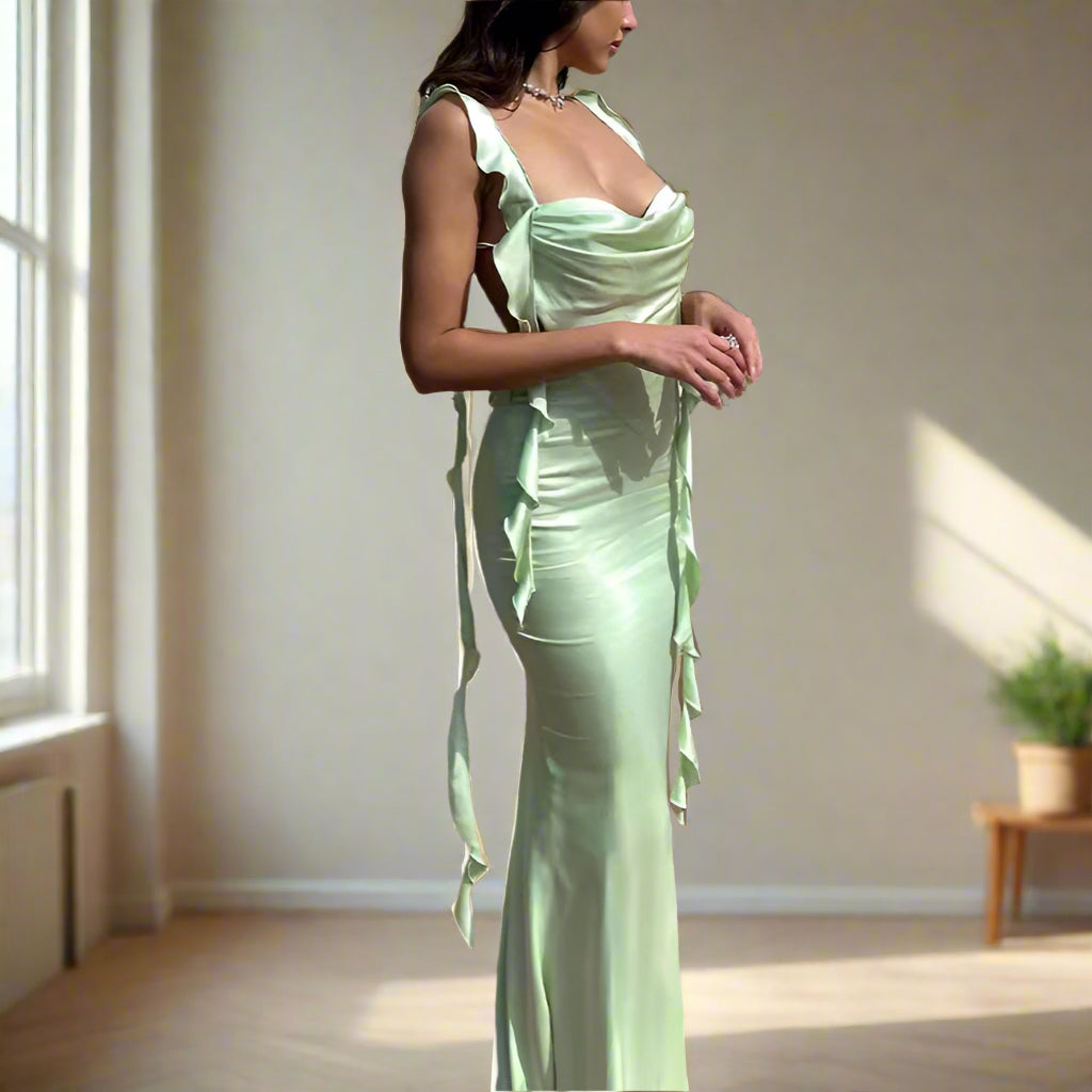 2581 Y2K Solid Satin Hollow Out Tassel Slit Elegant Women'S Dresses 2023 Summer Evening Party Club Prom Lady Women Clothes