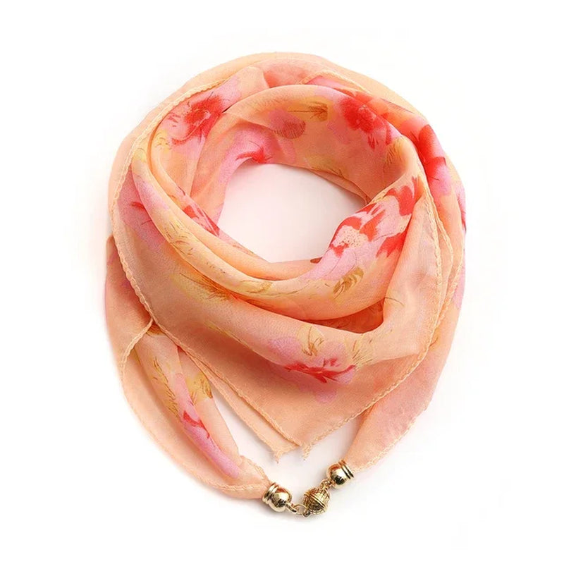 Magnet Buckle Silk Scarf Neckerchief Printing Scarves Women Skinny Headband Hand Wrist Bag Scarf Fashion Necklace Accessories