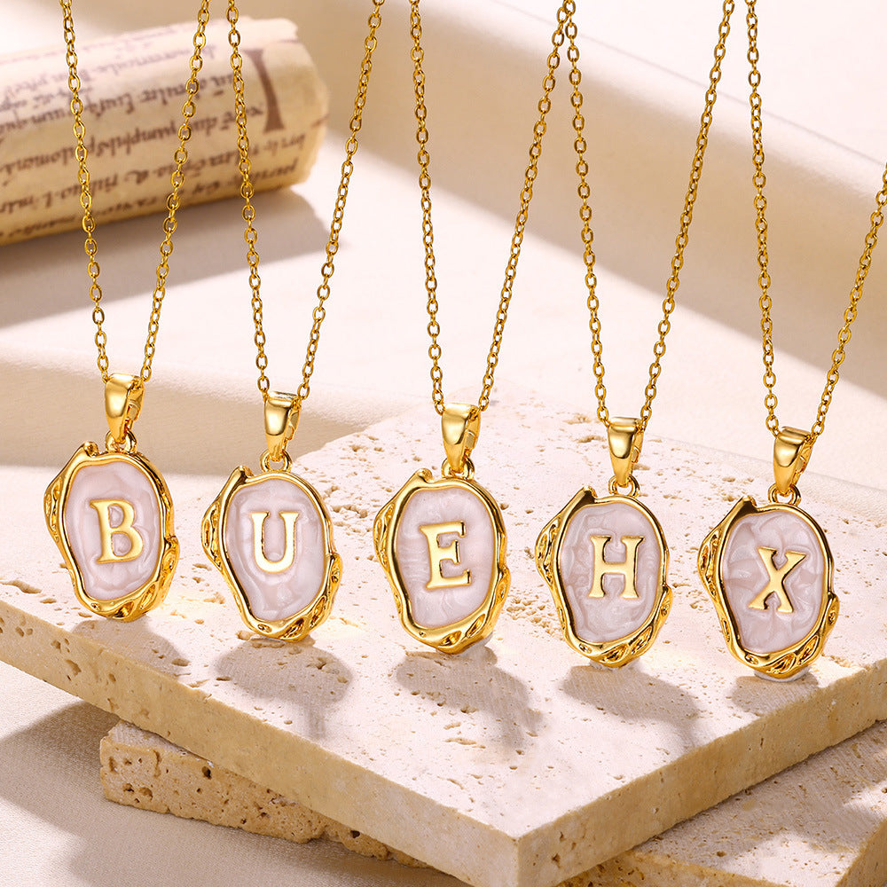 Simple 26 Letters Drop Oil Three-Dimensional Necklace
