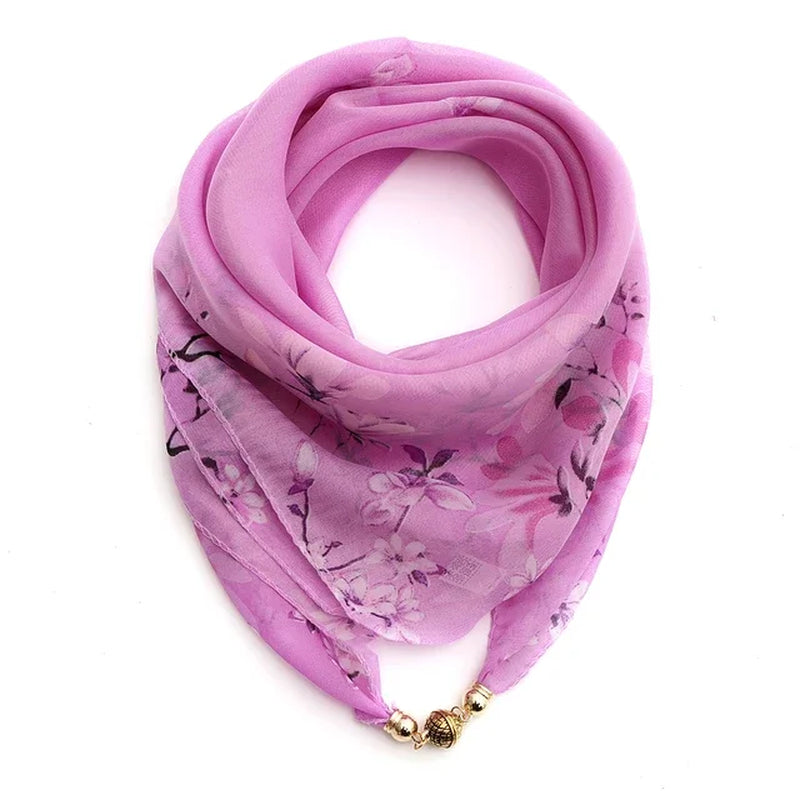 Magnet Buckle Silk Scarf Neckerchief Printing Scarves Women Skinny Headband Hand Wrist Bag Scarf Fashion Necklace Accessories