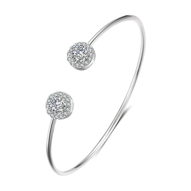 Luxury Geometry Gold Color Cuff Bangles for Women Fashion Cubic Zirconia Bracelets INS Party Everyday Jewlery.
