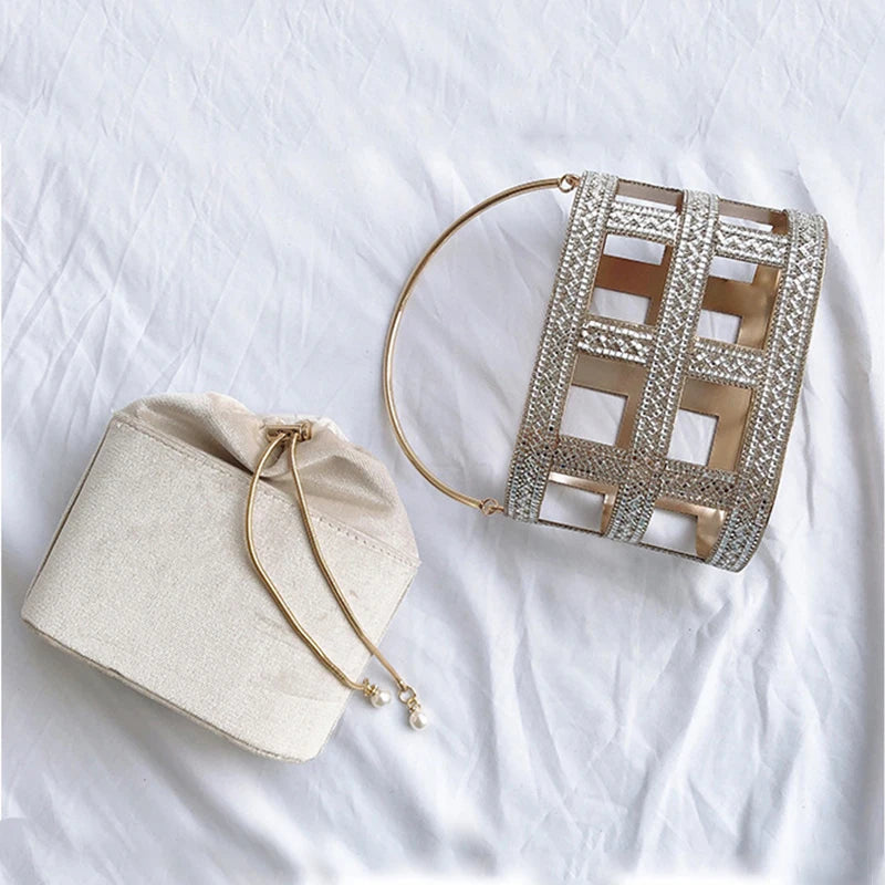 Luxury Wedding Clutch Bag Elegant Handmade Diamonds Hollow Out Metal Cage Handbag Party Purse High Quality Evening Bag ZD1637