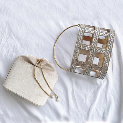 Luxury Wedding Clutch Bag Elegant Handmade Diamonds Hollow Out Metal Cage Handbag Party Purse High Quality Evening Bag ZD1637
