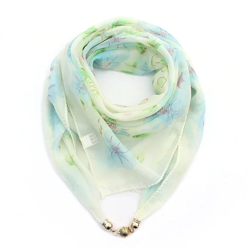 Magnet Buckle Silk Scarf Neckerchief Printing Scarves Women Skinny Headband Hand Wrist Bag Scarf Fashion Necklace Accessories