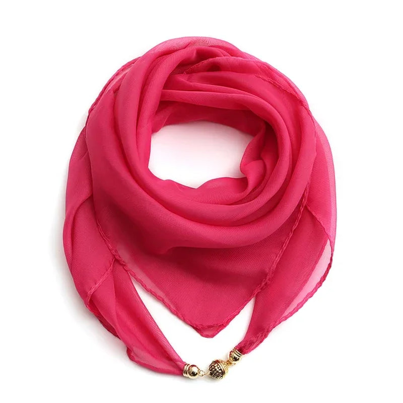 Magnet Buckle Silk Scarf Neckerchief Printing Scarves Women Skinny Headband Hand Wrist Bag Scarf Fashion Necklace Accessories